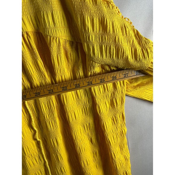 Shein Curve Yellow Smocked TunicTop 1XL Crochet LaceTassel V-Neck Flutter Sleeve - Picture 6 of 9